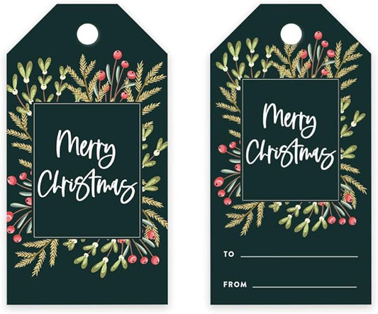Andaz Press Christmas Holiday Season Classic Gift Tags, Merry Christmas to from Classic Favor Tags, Christmas Square Wreath Design, for Holiday Events, Parties, and Favors, 60-Pack