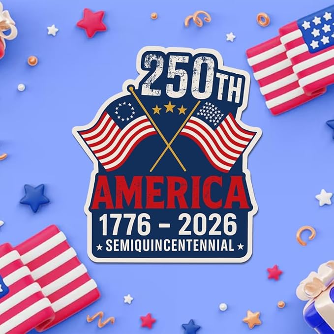HANDICHI Design 5-Pack 3 Inch USA 250th Anniversary Stickers, Waterproof Patriotic Vinyl Decals with American Flag (1776–2026)