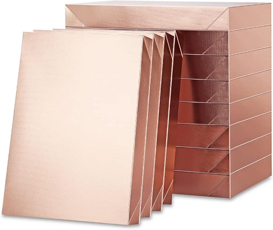 ROSEGLD 12 Gift Boxes with Lids - 11x8.5x1.5 Inches, Apparel Gift Boxes in Glossy Rose Gold with Grain Texture