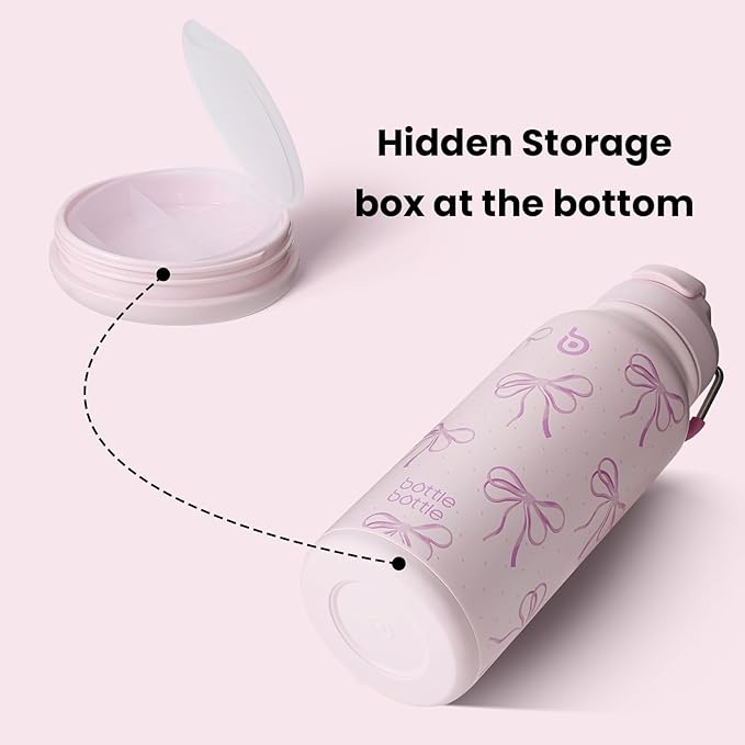 BOTTLE BOTTLE 32oz Insulated Water Bottle Stainless Steel Sport Water Bottle with Straw Dual-use Lid Design for Gym with Pill Box