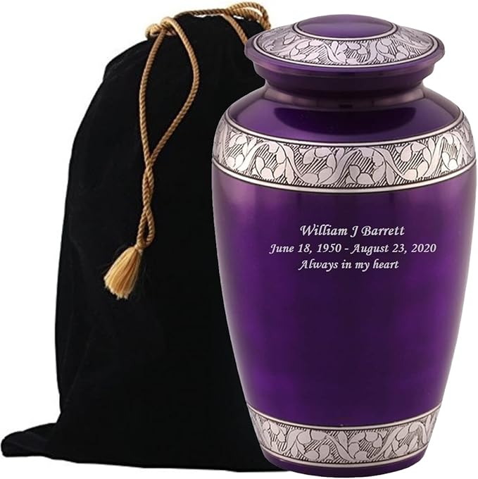MEMORIALS 4U Custom Engraved Cremation Urn - Handcrafted Urn for Human Ashes - Affordable Urn for Ashes with Velvet Bag (Mulberry)