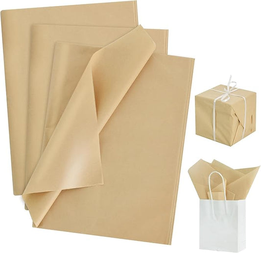 BEISHIDA 100 Sheets Khaki Tissue Paper Bulk, Wrapping Tissue Paper for Gift Bags, 14 x 20 Inch Gift Wrap for Birthday Wedding Graduation DIY Crafts Holiday Flowers
