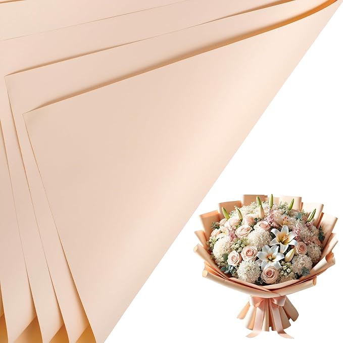 LeZakaa 20 Sheets Flower Wrapping Paper - Waterproof Reversible Floral Bouquet Paper - Champagne Design for Valentines, Mothers Day, Party, Birthday, Wedding, Bridal Shower, Baby Shower
