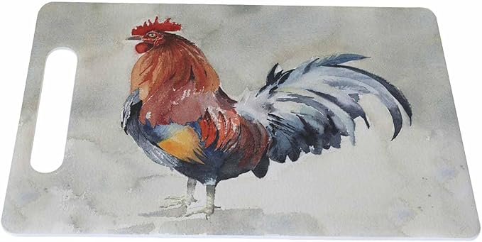 Roosters Cutting Board Red Cock With Blue Tail Grip Handle Chopping Boards Cutting Board for Kitchen Plastic 16" x 10" x 0.24"