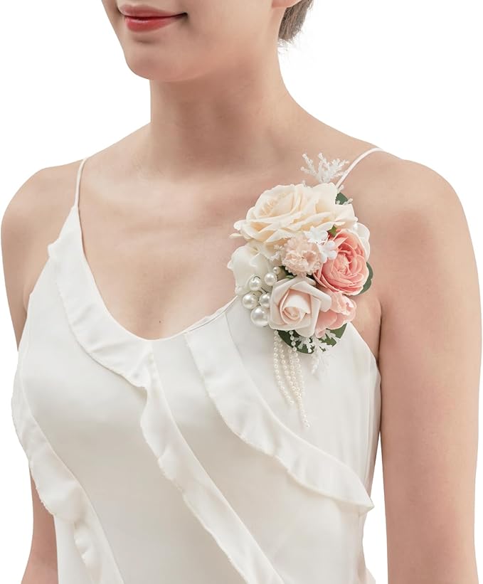 TINGE TIME Artificial Shoulder Corsages Flowers, Set of 2, Mother of The Bride Floral Corsage for Wedding Ceremony Anniversary Formal Dinner Party (Dusty Rose & Champange)