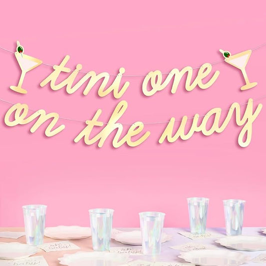 xo, Fetti Tini One On The Way Banner, Gold Foil - 4 Ft. | Baby Shower Decorations, Martini Sign, Gender Reveal Party Sign, Cocktail Photoshoot Backdrop
