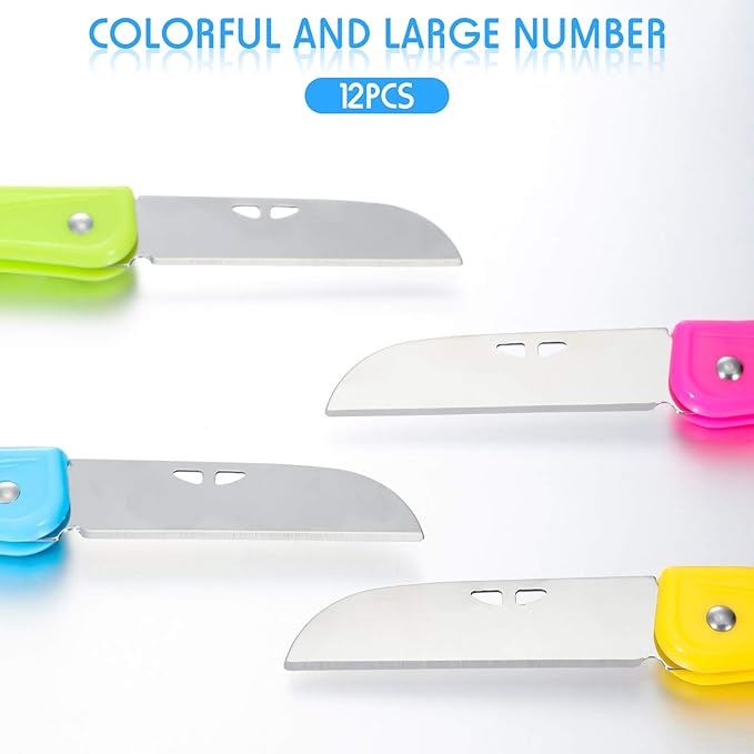 12 Pieces Pruning Knifes Garden Hand Pruner Stainless Steel Foldable Floral Knife with Blue Green Yellow Rose Red Cover, Pruner for the Garden
