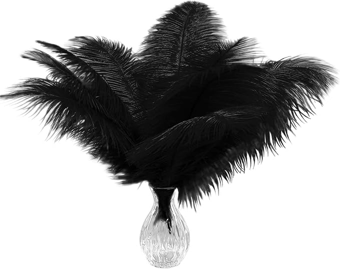 Piokio 20 pcs Natural Black Ostrich Feathers Plumes 8-10 inch(20-25 cm) Bulk for DIYclothes Plumas para, Feather Pens, Dream Catcher, Gatsby Decorations