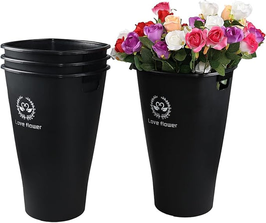 20 Inch Plastic Large Wedding Flower Bucket, 4-Pack Farmhouse French Flower Buckets, Black