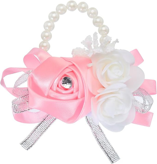 MECCANIXITY Wrist Corsage Artificial Flower Bracelets Rose Wrist Bride Groom Decorative for Wedding Ceremony Prom Party Anniversary Pink