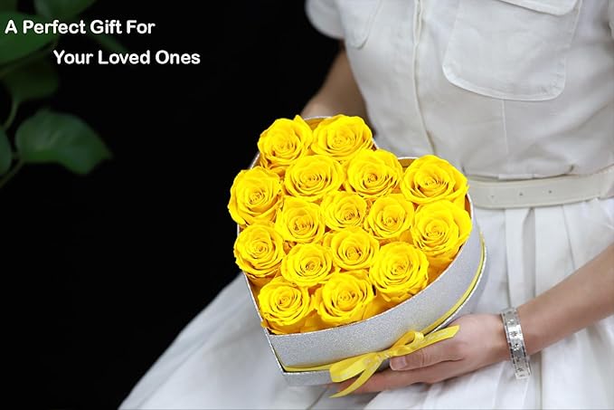 Flowers for Delivery, 16 Yellow Forever Roses in a Box, Preserved Flowers for Anniversary Birthday Mothers Day Valentines Day Gifts for Mom Women, Wife, Girlfriend