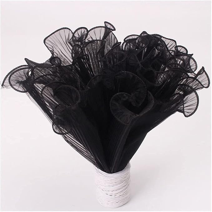 Black Korean Fresh Flower Wrapping Mesh Paper Bouquet Floral Packaging Paper Wrinkled Wavy Net Yarn Valentine's Day Flower Shop Supplies Wedding Birthday Decoration 11 X 162 inches/bag (black)