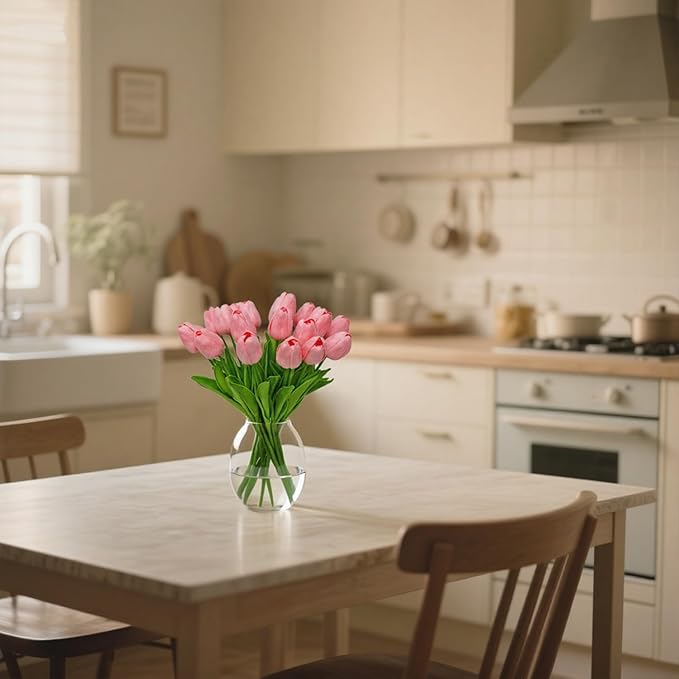 20pcs Fake Tulips Artificial Flowers PU Pink Tulips Faux Flowers 13.5 Inch Mother's Day Easter Valentine’S Day Gifts in Home Kitchen Spring Decorations For Home (Peach Pink)