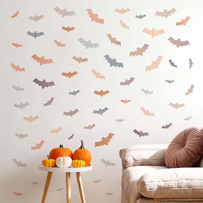 Halloween Wall Stickers 51pcs Colorful Bats Wall Decor, Halloween Decorations,Bat Stickers Removable Suitable for Bedrooms, Living Rooms, Party Scenes, Kindergartens