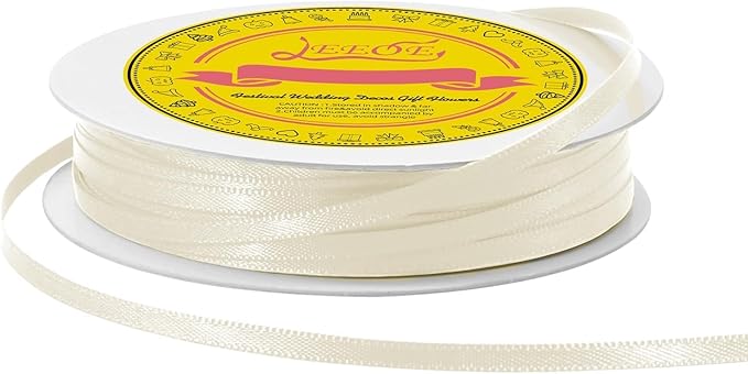 Double Face Ivory Satin Thin Ribbon 1/8 inch X 50 Yards Polyester Ivory Ribbon for Gift Wrapping Very Suitable for Weddings Party Hair Bow Invitation Decorations and More