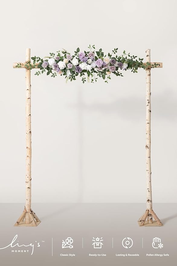 Ling's moment Wedding Arch Flowers - 6.5FT Floral Garland for Ceremony Arbor Backdrop Decoration - Artificial Rose Floral Swag for Sweetheart Table Birthday Party, Baby Shower, Purple