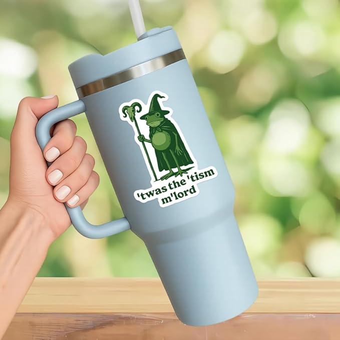 HANDICHI Design 5-Pack 2 Inch ’TWAS The ’Tism M’Lord Stickers – Funny Wizard Frog Meme Vinyl Decals – Neurodivergent Stickers Pack for Laptops, Water Bottles, Journals and Scrapbooks