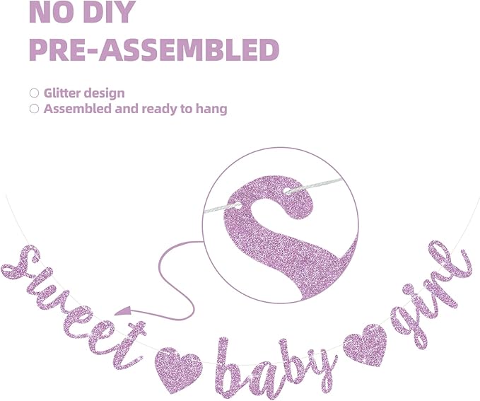 BEISHIDA Light Purple Glitter Girl Baby Banner,NO DIY, Pre-Strung Baby Gender Party Banner For Girls, Girls Shower Decorations,First Birthday Sweet party supplies