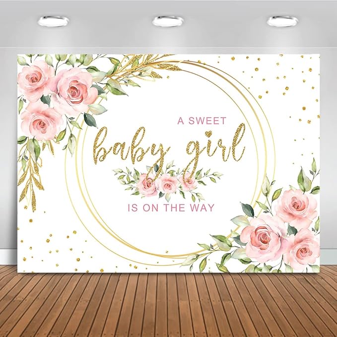 Mocsicka Floral Sweet Girl Baby Shower Backdrop It's a Girl Baby Shower Background Watercolor Pink Party Cake Table Decoration Photo Booth Props (7x5ft)