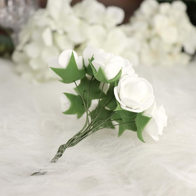 Efavormart 48 Roses | 4" Tall White Real Touch Artificial DIY Foam Rose Flowers with Stem, Craft Rose Buds