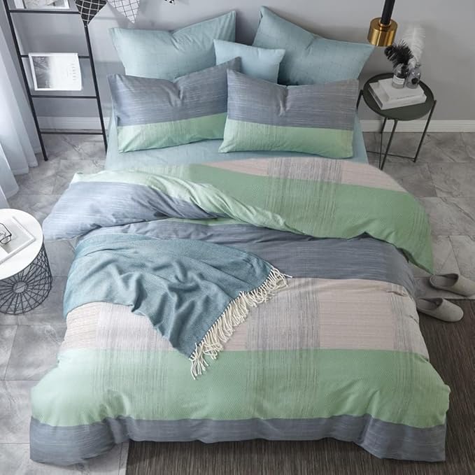 LifeTB Full Comforter Set Patchwork Bedding Comforter Set Soft Fluffy Geometric Plaid Bedding Set for All Seasons Cozy Patchwork Plaid Checkered Pattern Comforter Full Size with 2 Pillow Shams