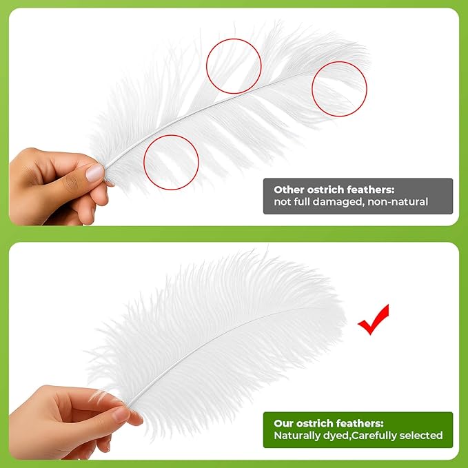 Piokio 20 pcs Natural White Ostrich Feathers 12-14 inch(30-35 cm) Bulk for Wedding Party Centerpieces and DIY Clothes Decoration, Gatsby Decorations