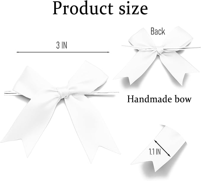 50 Counts White Twist Tie Bows 3.1" Pre-Tied Satin Ribbon Bow Decor Mini Twist Tie Bows for Gift Wrapping Treat Bags Cake Bridal Baby Shower Birthday Party Favors Wedding Decorations