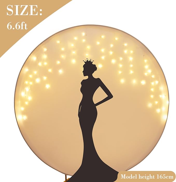 6.6 FT White Round Backdrop Cover with Lights String for Circle Arch Stand Circle Backdrop Covers with LED Fairy Lights for Wedding Arch Baby Shower Birthday Party Photo Shoot Photography Background