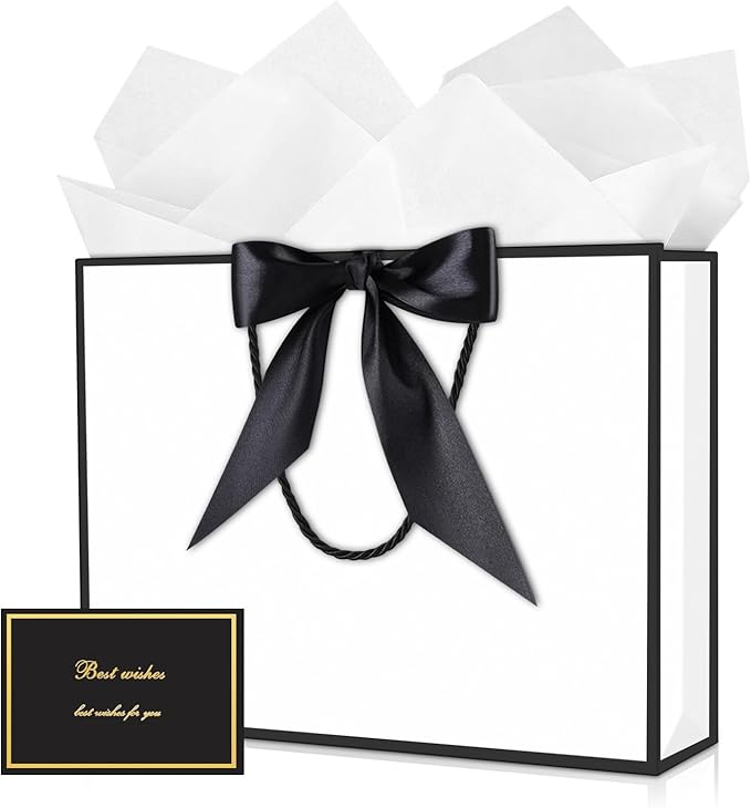JMANNI Gift Bag, 1PCS Gift Bags Large with Ribbon and 1 Greeting Cards 2 Tissue Paper, Portable Paper Gift Bag with Handles, Birthday Gift Bags,Present Bags for Wedding Party Mothers Day