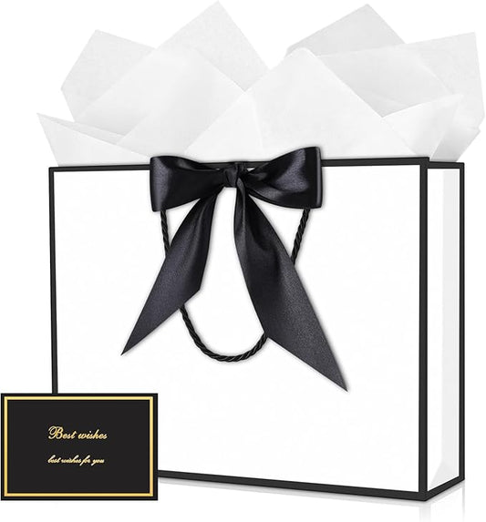 JMANNI Gift Bag, 1PCS Gift Bags Large with Ribbon and 1 Greeting Cards 2 Tissue Paper, Portable Paper Gift Bag with Handles, Birthday Gift Bags,Present Bags for Wedding Party Mothers Day