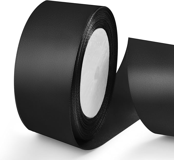 25 Yards 1.5 inch Satin Ribbon, Solid Color Fabric Ribbon Perfect for Gift Wrapping, Wedding, Handmade Bows, Floral Bouquets and Party Decoration(Black)