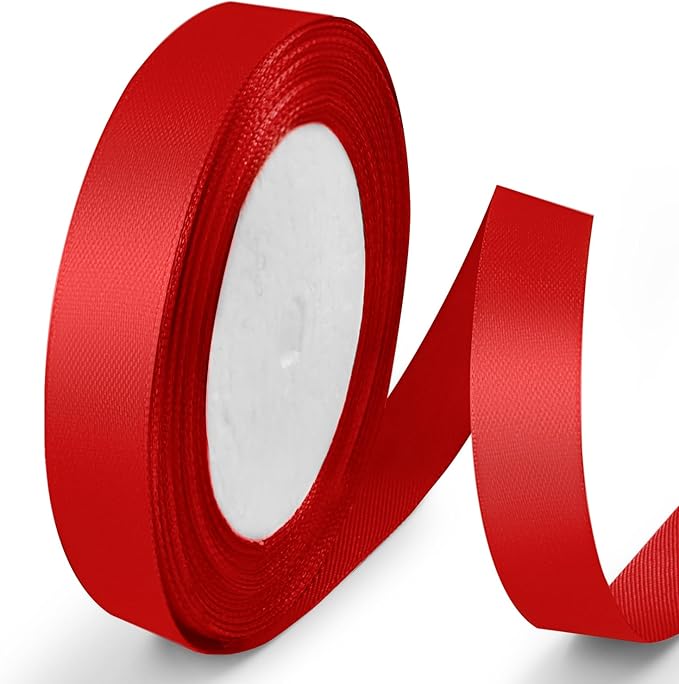 25 Yards 5/8 inch Satin Ribbon, Solid Color Fabric Ribbon Perfect for Gift Wrapping, Wedding, Handmade Bows, Floral Bouquets and Party Decoration(red)
