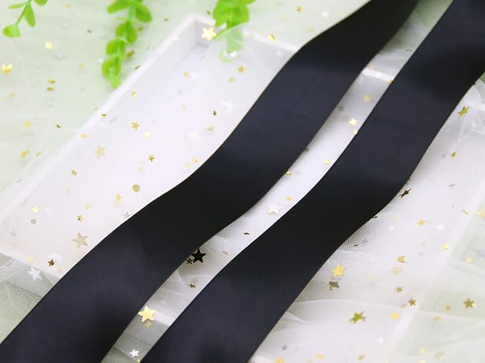 50Yards Black Double Faced Satin Ribbon 1.5 inch Flower Boutique Gift Wrapping Ribbon for DIY Crafts Bow Hair Headband Accessories
