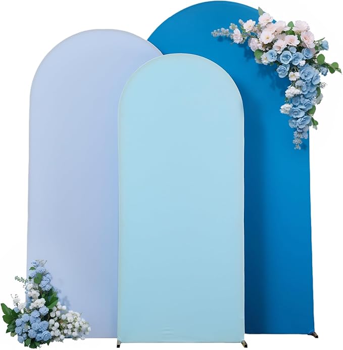 Gradient Blue Arch Backdrop Cover 7.2FT 6.6FT 6FT Arch Covers Stretchy Backdrop Set of 3, Party Arch Cover Spandex Fitted Under The Sea Fabric Arch Covers for Baby Shower Birthday Wedding Decoration