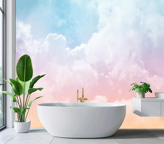 Cliouar-Sun and Cloud Background with a Pastel Colored Wall Mural Wallpaper Peel and Stick 137" x 102"