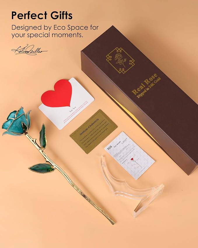 24K Gold Dipped Real Rose – Handcrafted, One of a Kind Gift – Timeless Romantic Present for Birthday, Valentine’s, Mother’s Day, Anniversary (Turquoise Blue)