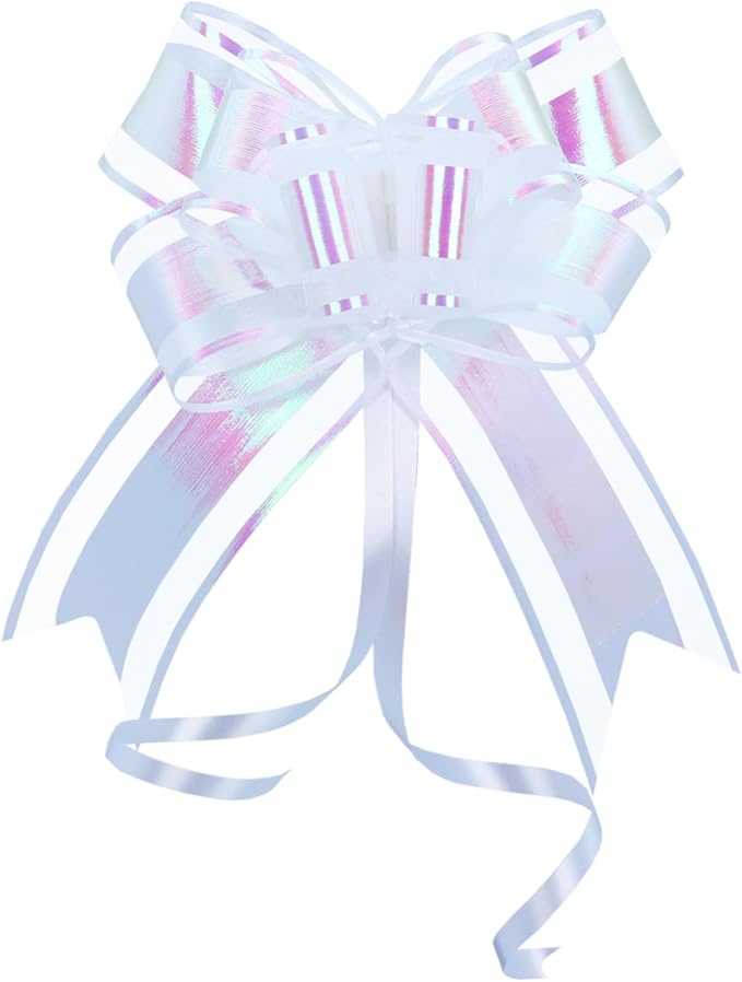 Pull Bows for Gift Wrapping, Large Iridescent White Gifts Bow for Presents Package, Baskets, Christmas, Wedding, and Party Decor(6 inches, 10 PCS)