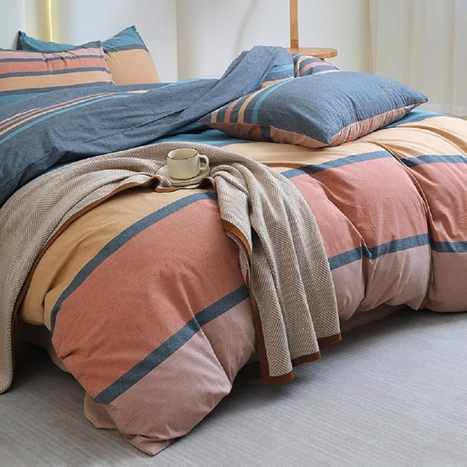 LifeTB Striped Comforter Set Full Size Multi-Colored Stripes Pattern Comforter Fluffy Bed Set 3 Pieces Lightweight Bedding Comforter Full Modern Soft Patchwork Stripe Comforter Set with 2 Pillowcases
