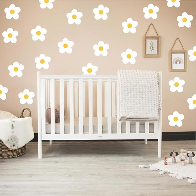 Daisy Flowers Wall Stickers – 180 Pcs Peel & Stick Removable Waterproof Vinyl Floral Wall Art Decals for Bedroom, Nursery & Living Room | A Simple Peel Creates a Breezy Spring Retreat (White)