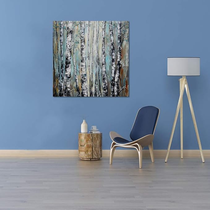 Yihui Arts Fashion Canvas Wall Art Modern Birch Tree Artwork Painting Abstract Forest Pictures for Living Room Bedroom Home Decor