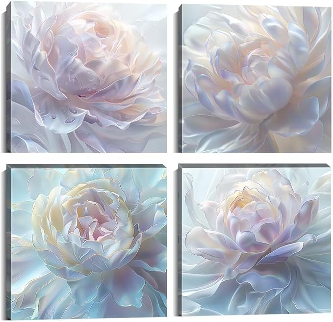White Flower Canvas Wall Art Floral Pictures Prints Abstract Flower Wall Decor for Living Room Bedroom Bathroom Office Home Decorations Framed Artwork Ready to Hang (24''W x 24''H x 4)