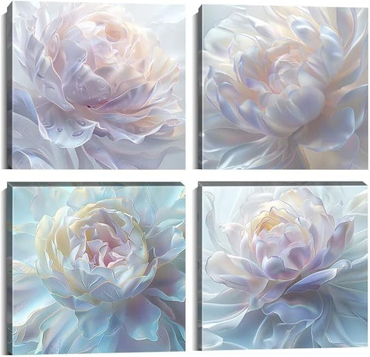 White Flower Canvas Wall Art Floral Pictures Prints Abstract Flower Wall Decor for Living Room Bedroom Bathroom Office Home Decorations Framed Artwork Ready to Hang (20''W x 20''H x 4)