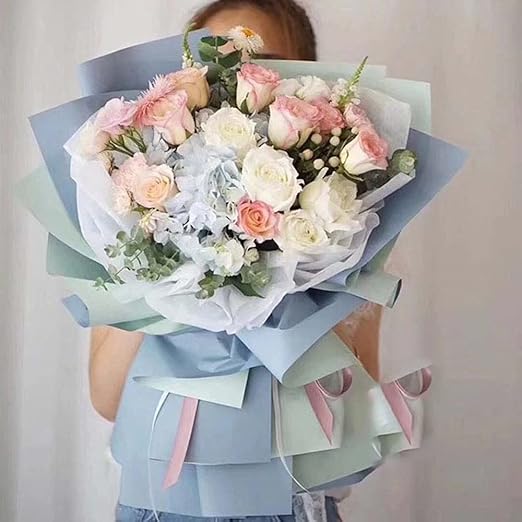 BBJ WRAPS Double Color Flower Wrapping Paper Waterproof Florist Bouquet Packaging Wraps 20 Sheets 23.6x23.6 Inch (Grey)