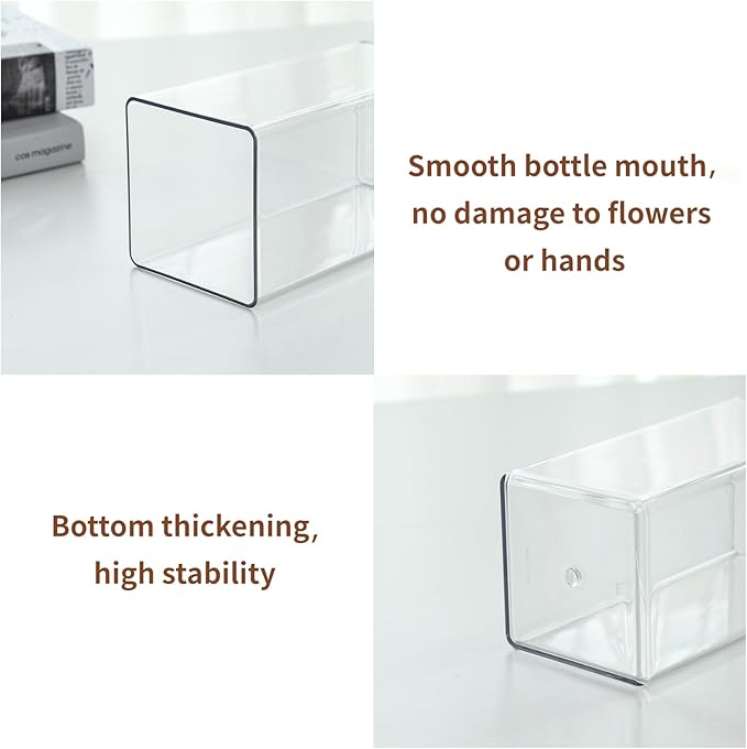 Acrylic Square Flower Vase, Non-breakable Vase, 4" x 4" x 8" Tall Clear Vases for Flower, Large Cube Floral Plant Container, Planter Terrarium for Wedding Party Event, Home Office Decor