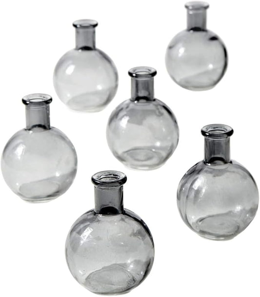 Serene Spaces Living Set of 6 Small Smoke Grey Ball Bud Vases, Transparent Glass Vases for Weddings, Events, Parties, Floral Centerpieces for Home Decor, Measures 4" Tall