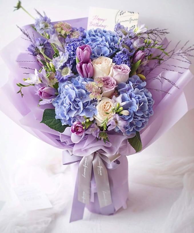 WRAPAHOLIC 20 Sheets Flower Wrapping Paper - 22.4 x 22.4 inch Pure Light Purple Water-Resistant Floral Bouquet Wrapping Paper, Florist Supplies Packaging for Wedding Birthday Gift DIY
