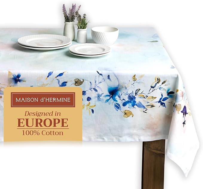 Maison d' Hermine Table Cloth Rectangle Table 100% Cotton 70 x 120 Inches Tablecloth Reusable Decorative for Dining Room, Farmhouse, Home, Party, Festive & Wedding Spring Summer - Lazy Summer Days