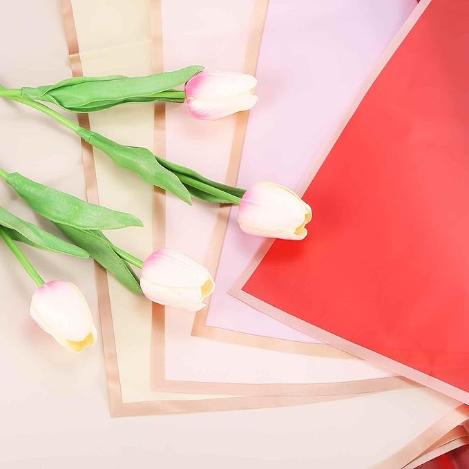 MECCANIXITY Flower Bouquet Wrapping Paper, 56cm/22 Inch Waterproof Floral Wrapping Paper for Flower Bouquet DIY Gift, Wedding, Birthdays, Valentine's Day, Pack of 20(White)