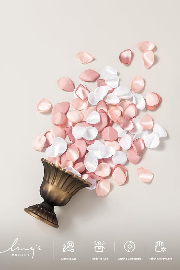 Ling's moment Wedding Artificial Flowers Package, Bridal Bouquet, Bridesmaid Bouquets, Boutonniere for Men, Rose Petals.Dusty Rose Cream
