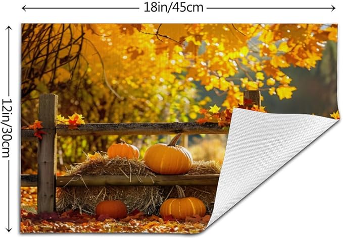 PVC Placemats Set of 6 Wipeable Table Mats Washable Heat Resistant Non Slip Vinyl Dining Table Mat for Kitchen Indoor Outdoor Patio Farmhouse Place Mats Autumn Pumpkin Maple Decorative